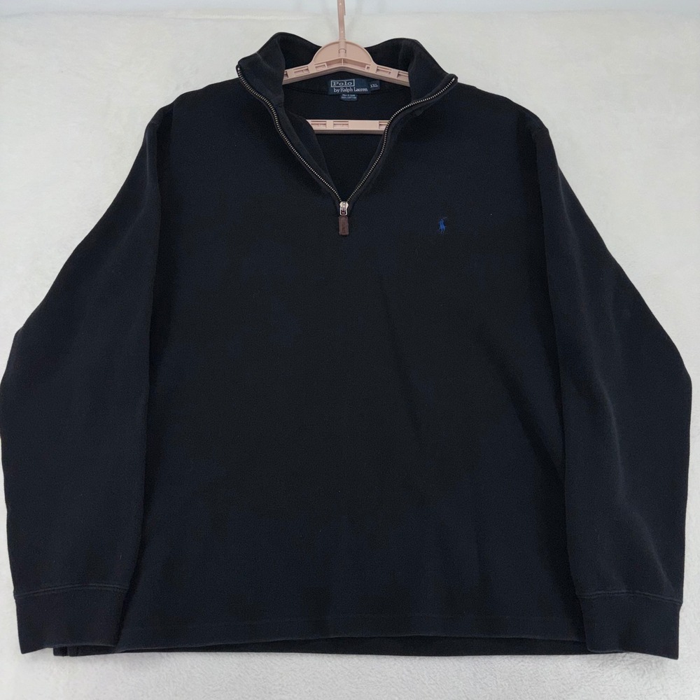 Polo Ralph Lauren Mens XXL Black 1/4 Zip Pullover Cotton Knit Pony Logo Sweater